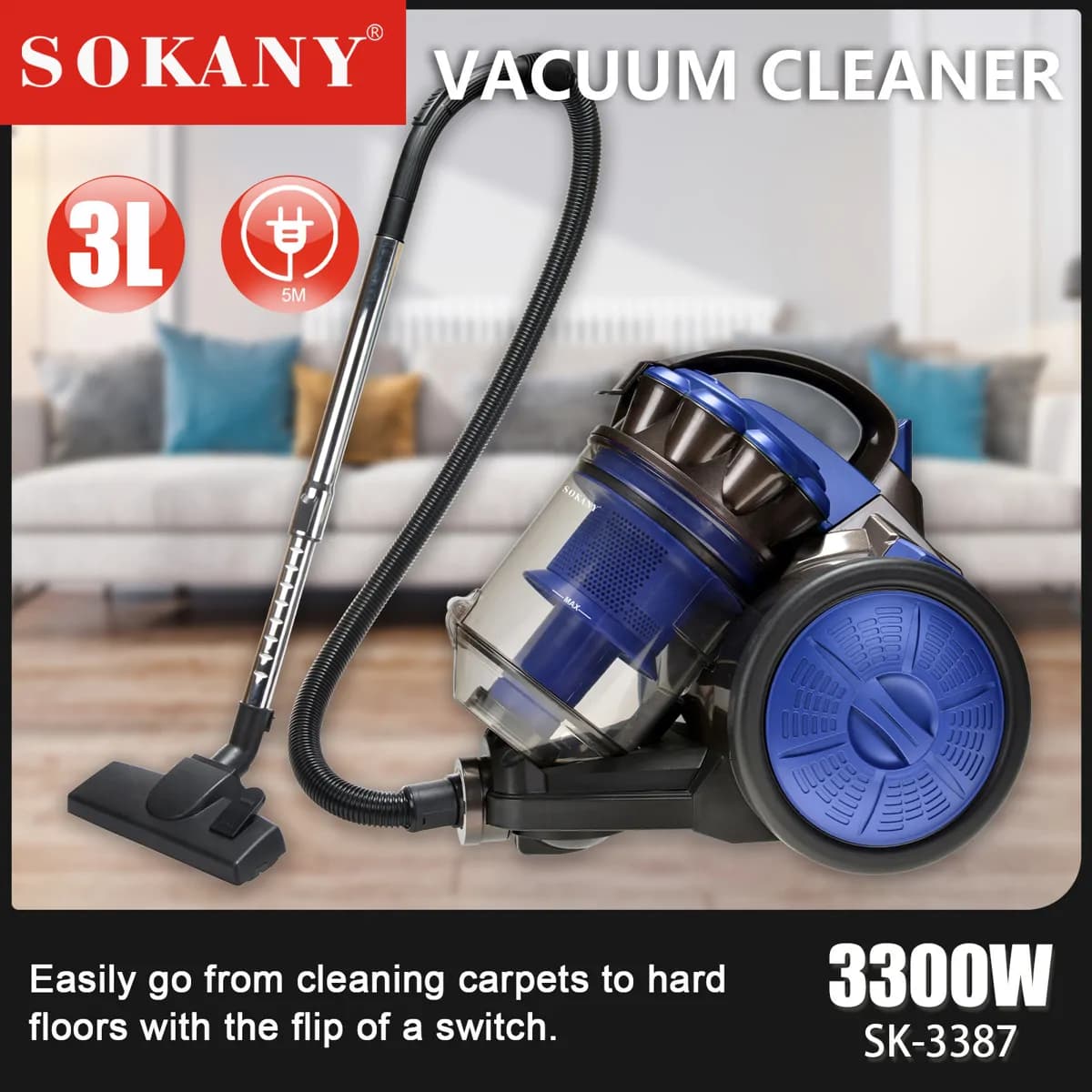 Sokany Sk-3387 Vacuum Cleaner - 3L- 3000W 2