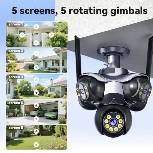 4K WiFi CCTV Camera 5 Lens 5 Screens PTZ – 360° Security Camera 4