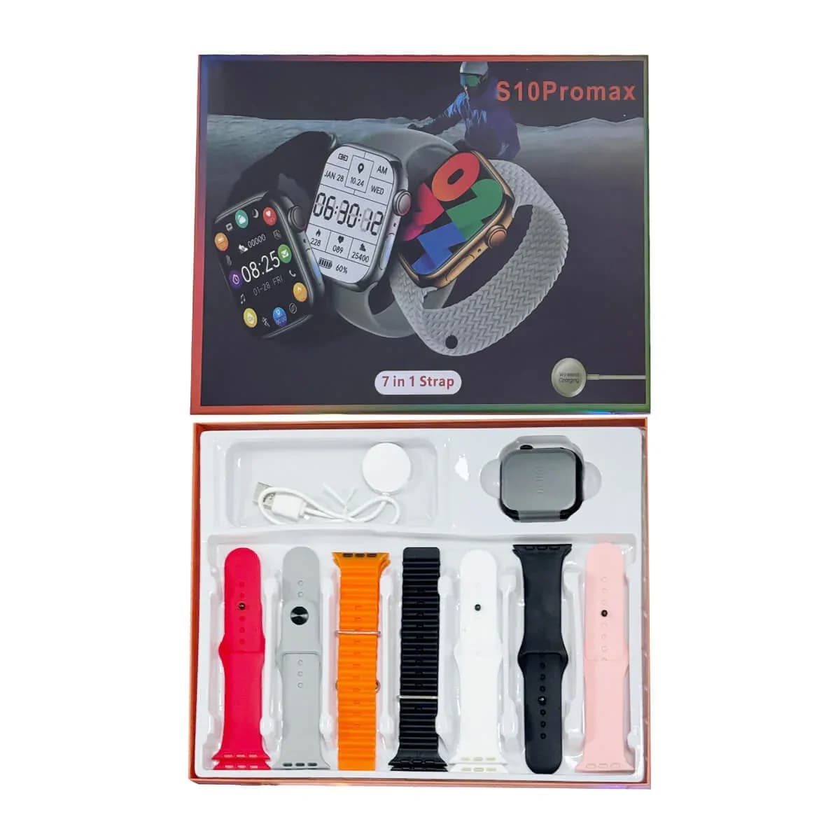 S10 Pro Max Smartwatch With 7 Straps - Black