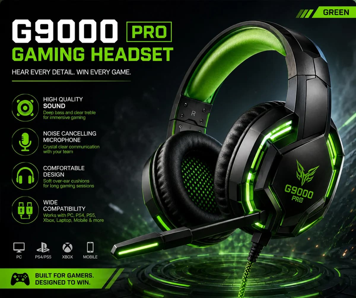 G9000 Pro Noise Isolating Gaming Headset + Mic For Ps5 Ps4 Pc Xbox Phones & Tablets - Green 5