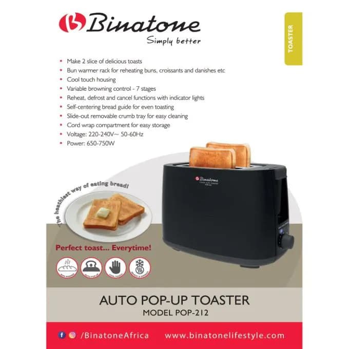 Binatone Pop Up Toaster Pop212 750w 2