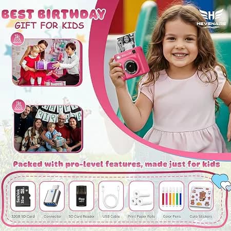Kids Instant Print Camera With Rechargeable Battery - Pink 4