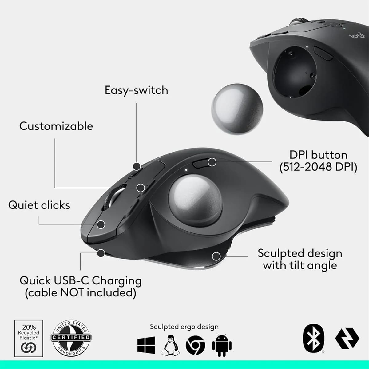 Logitech Mx Ergo Wireless Trackball Mouse 3
