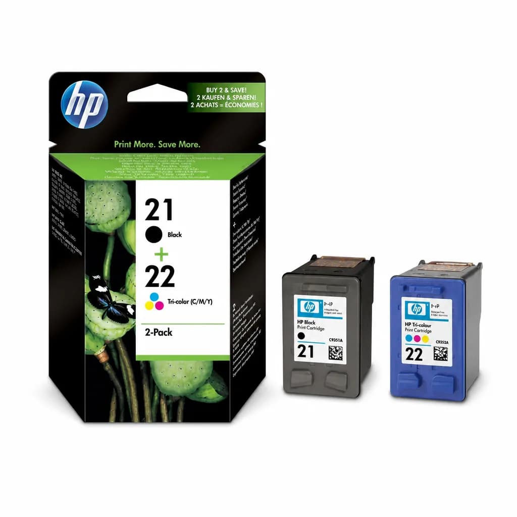 HP 21/22 Genuine Black and Tri Colour Ink Cartridges