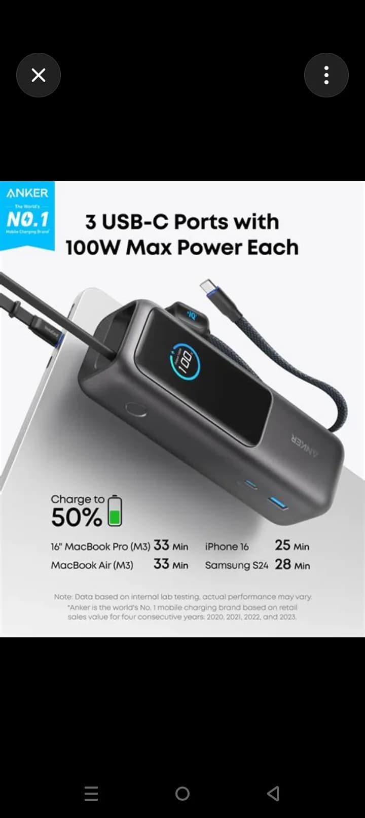 Anker Laptop Power Bank 25000mAh 165W Triple 100W 4