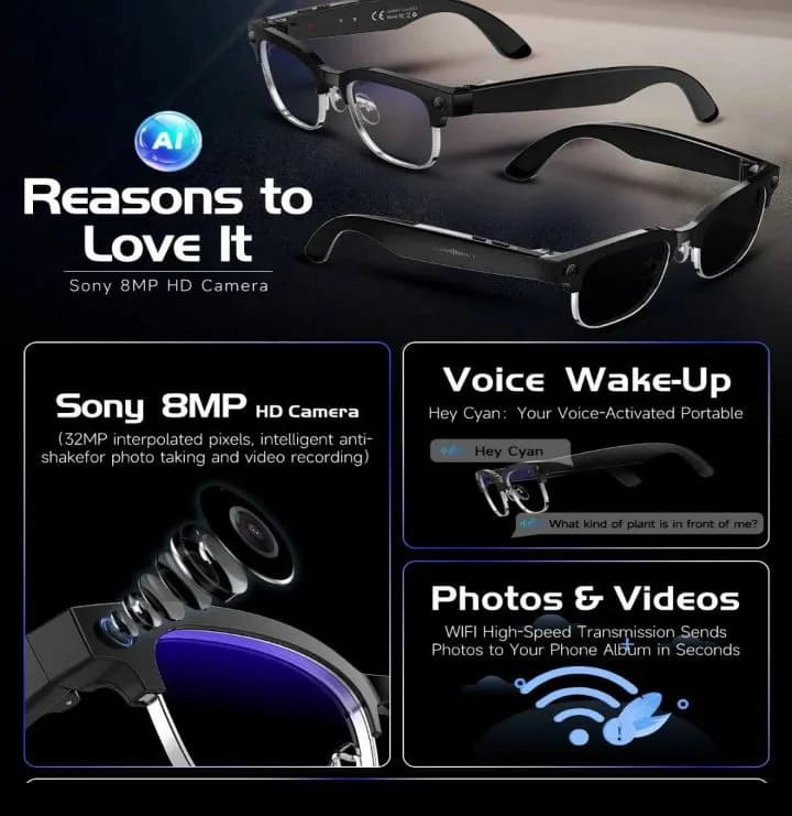 AI Smart Glasses For Photos And Videos – 4K HD Camera 8MP Photography Video Recording 4