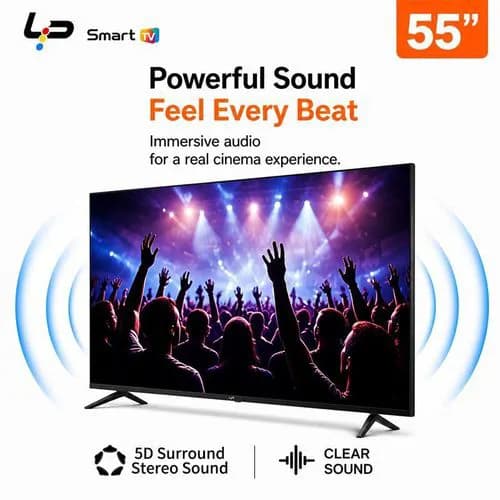 LP LP Smart TV 55-Voice Bluetooth Remote-4K UHD-Android 14.0-1.5+8GFrameless-WiFi+Bluetooth-3 HDMI + 2 USB+ 1 year warranty - Black 5