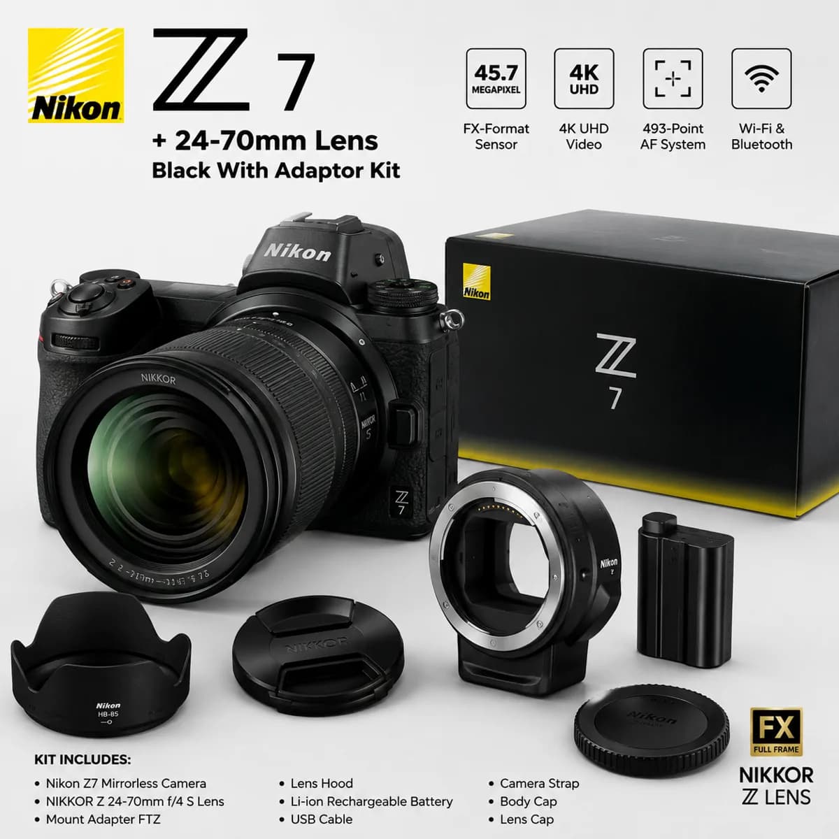 Nikon Z7 + 24-70mm Lens Black With Adaptor Kit 4