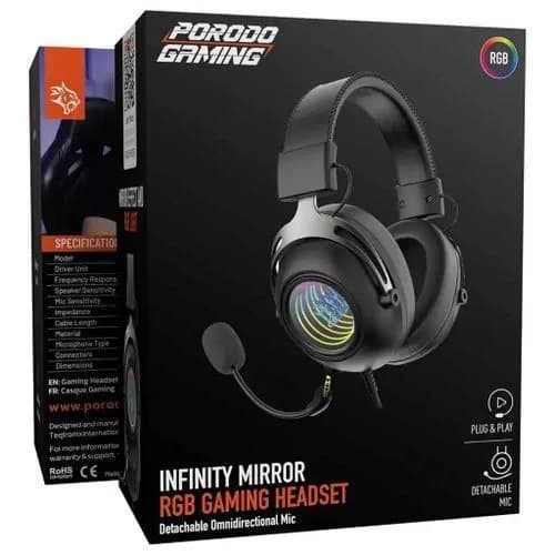 Porodo Gaming Infinity Mirror RGB Gaming Headset with Detachable Omnidirectional Mic - Black 3