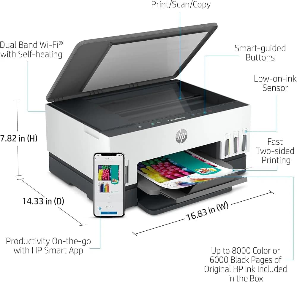 HP Smart Tank 670 All-in-One Printer, Print, Scan, Copy, Wireless, 3