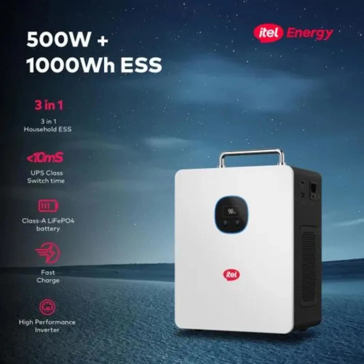 itel Energy 500W Inverter Power Tank + 1kWh LiFePO4 Battery All-in-One Solar Power System 3