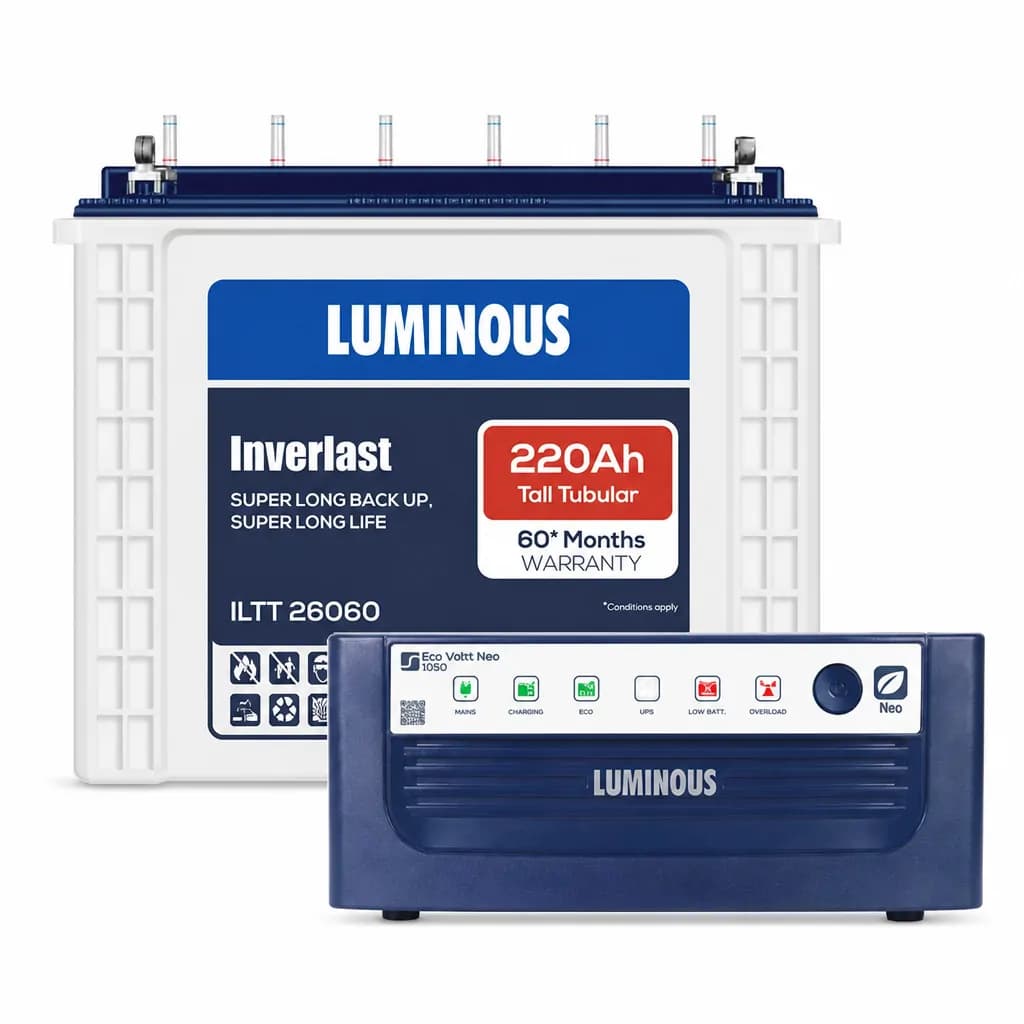 Luminous 1KVA 12V Eco Pure Sine Wave Inverter with 220Ah Tubular Battery