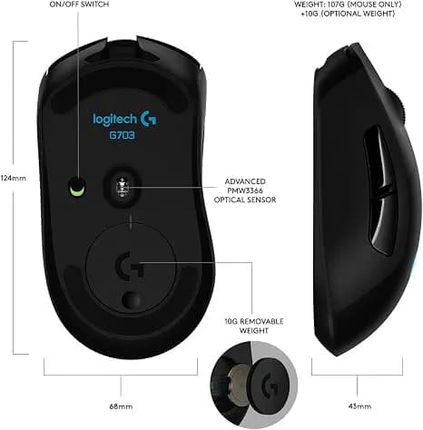 Logitech G703 Gaming Mouse + POWERPLAY Wireless Charging System 3