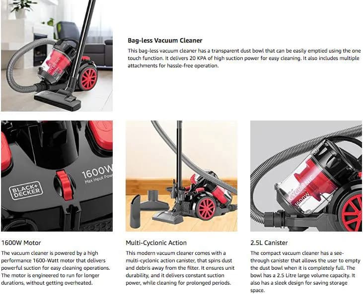 BLACK+DECKER 1600W High Power Vacuum Cleaner with HEPA Filter 3