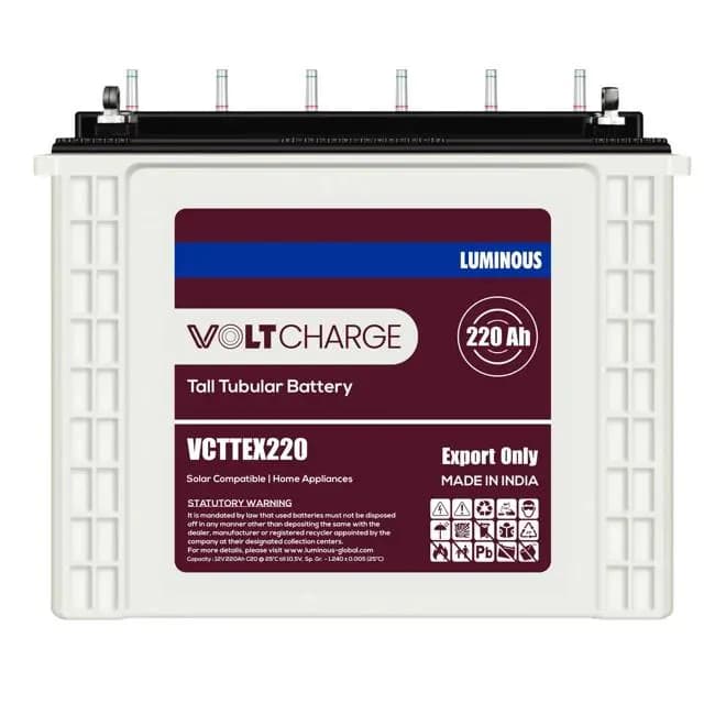 Luminous Volt Charge 12V 220Ah Tall Tubular Solar Inverter Battery 4