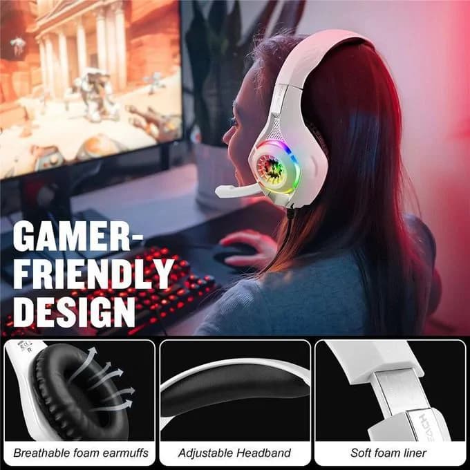 Gs410 For Pc / Ps4 / Ps5 Gaming Headset Rgb Light Wired Headphone With Audio Adapter Cable - White 4
