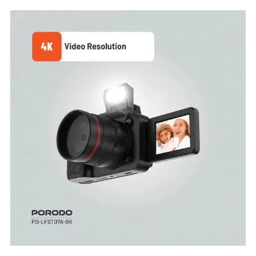Porodo Lifestyle Digital Camera 16x Zoom Flip Flash - Black 2