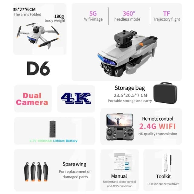 GPS Return Intelligent 8K D6 Drone 4