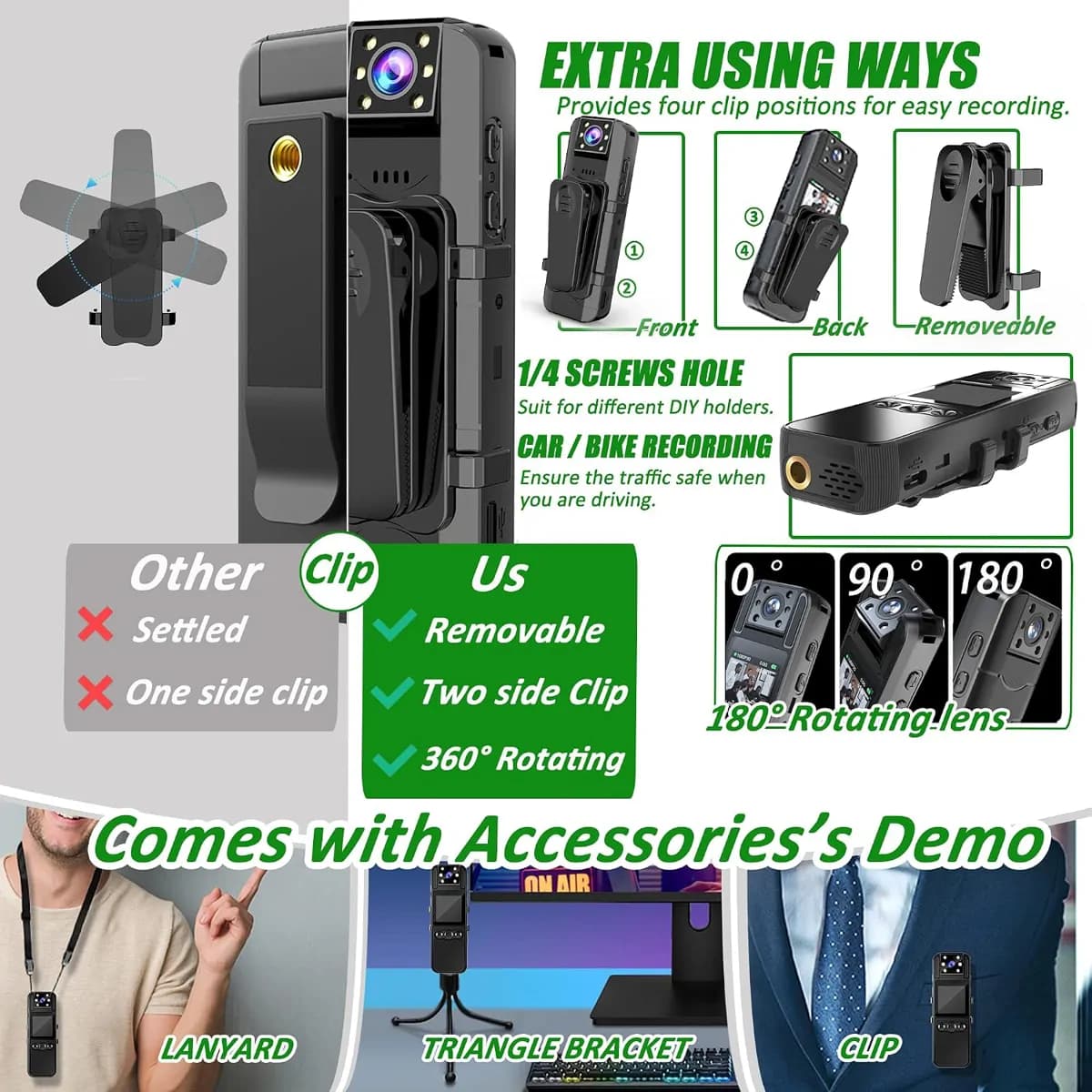 HD Video Infrared Security Body Clip Camera With Night Vision 3