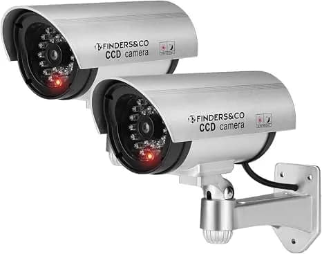 Dummy Cctv Camera With Flashing Led Light and Warning Sticker - Silver 5