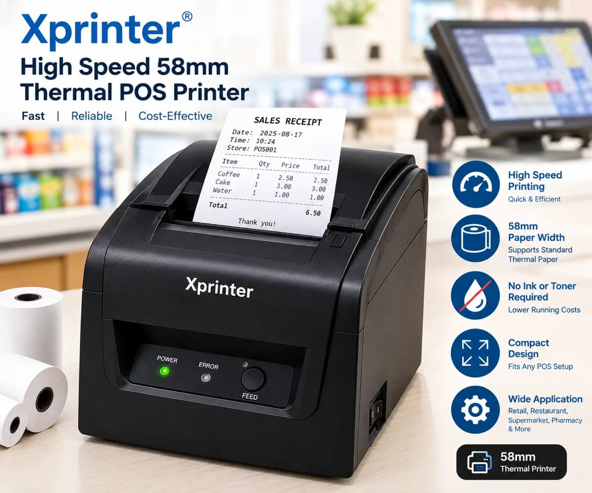 Xprinter High Speed 58mm Thermal POS Printer – Black 3