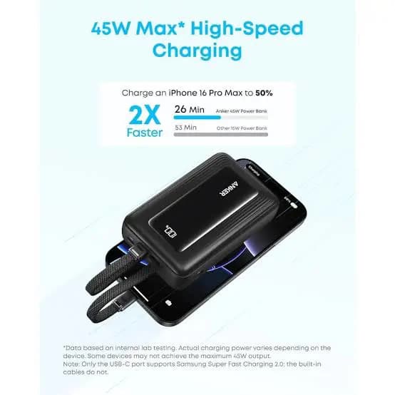 Anker Portable Power Bank 20000mah 45w with in Built Usb c Cables 4