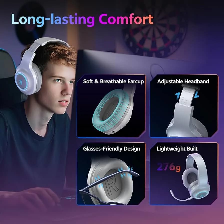 Qcy Heroad V200 Gaming Over Ear Headphone Wireless Bluetooth 6.0 With Mic 50mm Driver 7.1 3
