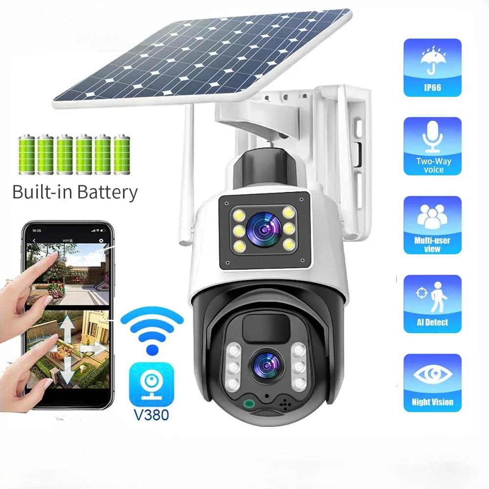 V380 Solar Powered Dual Lens PTZ CCTV Camera – Wireless Outdoor Security Camera with Night Vision, Motion Detection, SIM Card Support & V380 Pro App 4