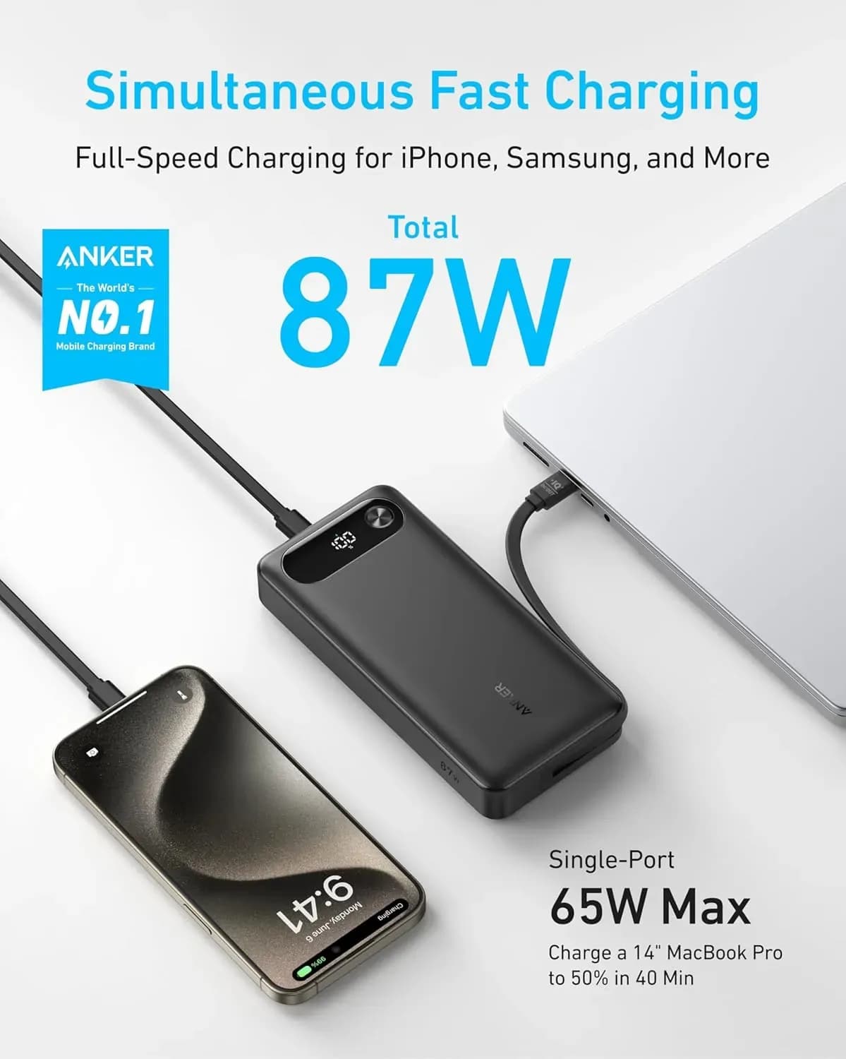 Anker Laptop Power Bank  Builtin Usb c Cable 20000mAh 87w 2