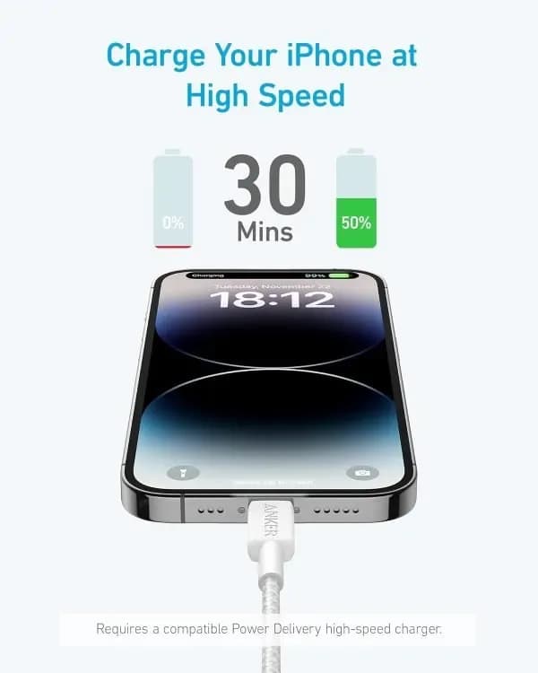 Anker 322 Usb-c To Lightning Cable 6ft Braided White 4