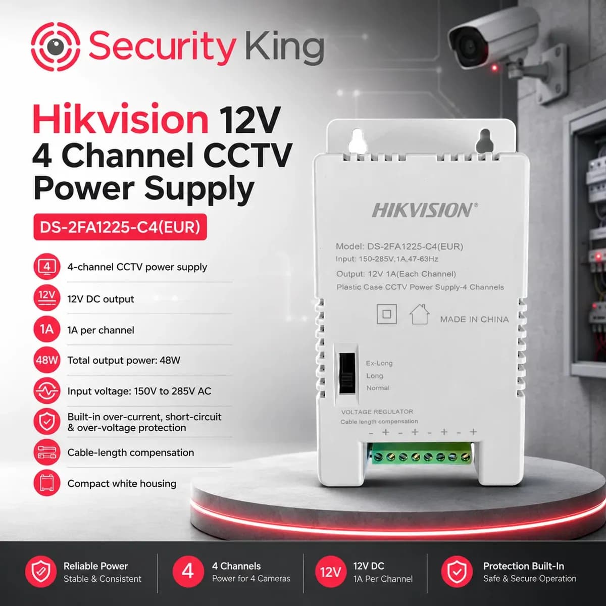 HikVision 12 Volts 4 Channel Cctv Power Supply - Ds-2fa1225-c4 5