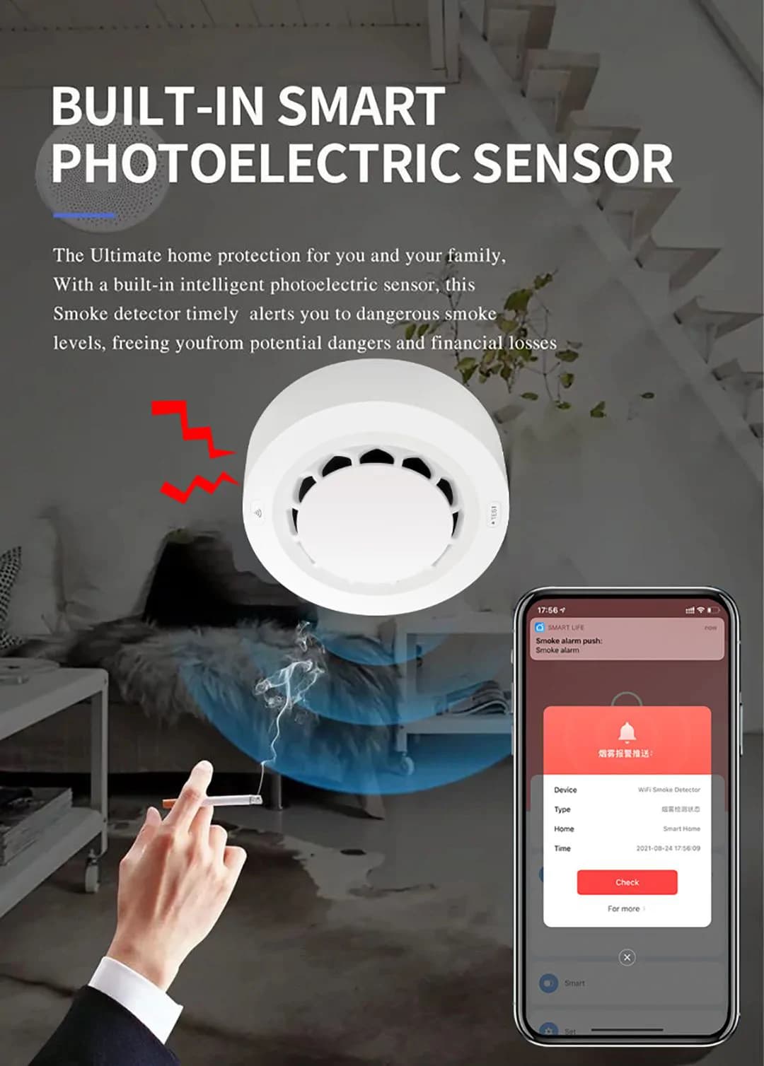 Zkteco Sd10 Smart Smoke Detector Wireless Fire Alarm 80db 4