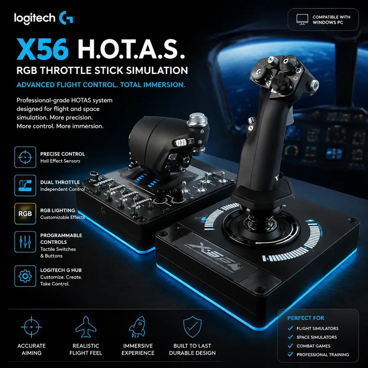 Logitech Throttle Stick Simulation - GX56 H.O.T.A.S. - Rgb Lightening 4