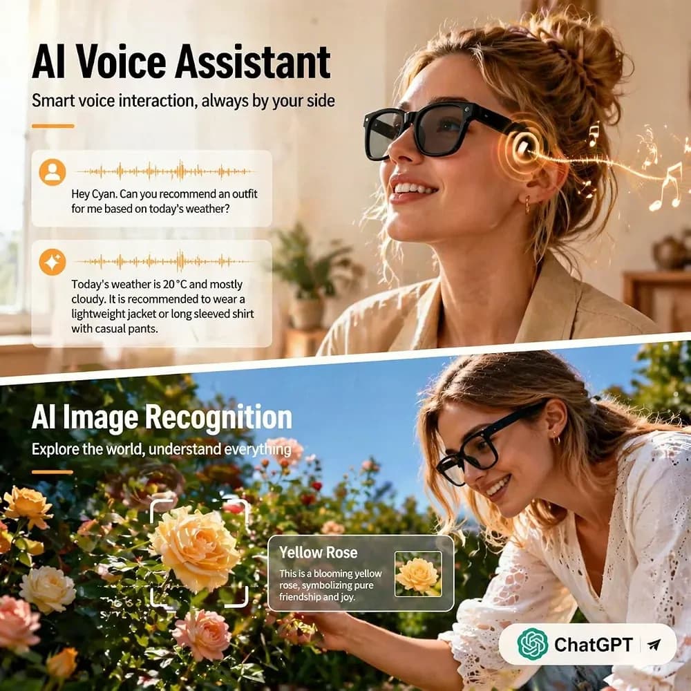 Smart Recording Glasses HD Video Translation ChatGPT ENC 3 Lens 4