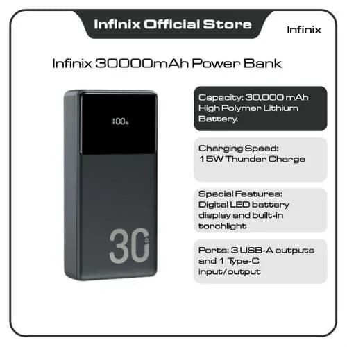 Infinix 30000mAh 12W Type-C Power Bank Black 2
