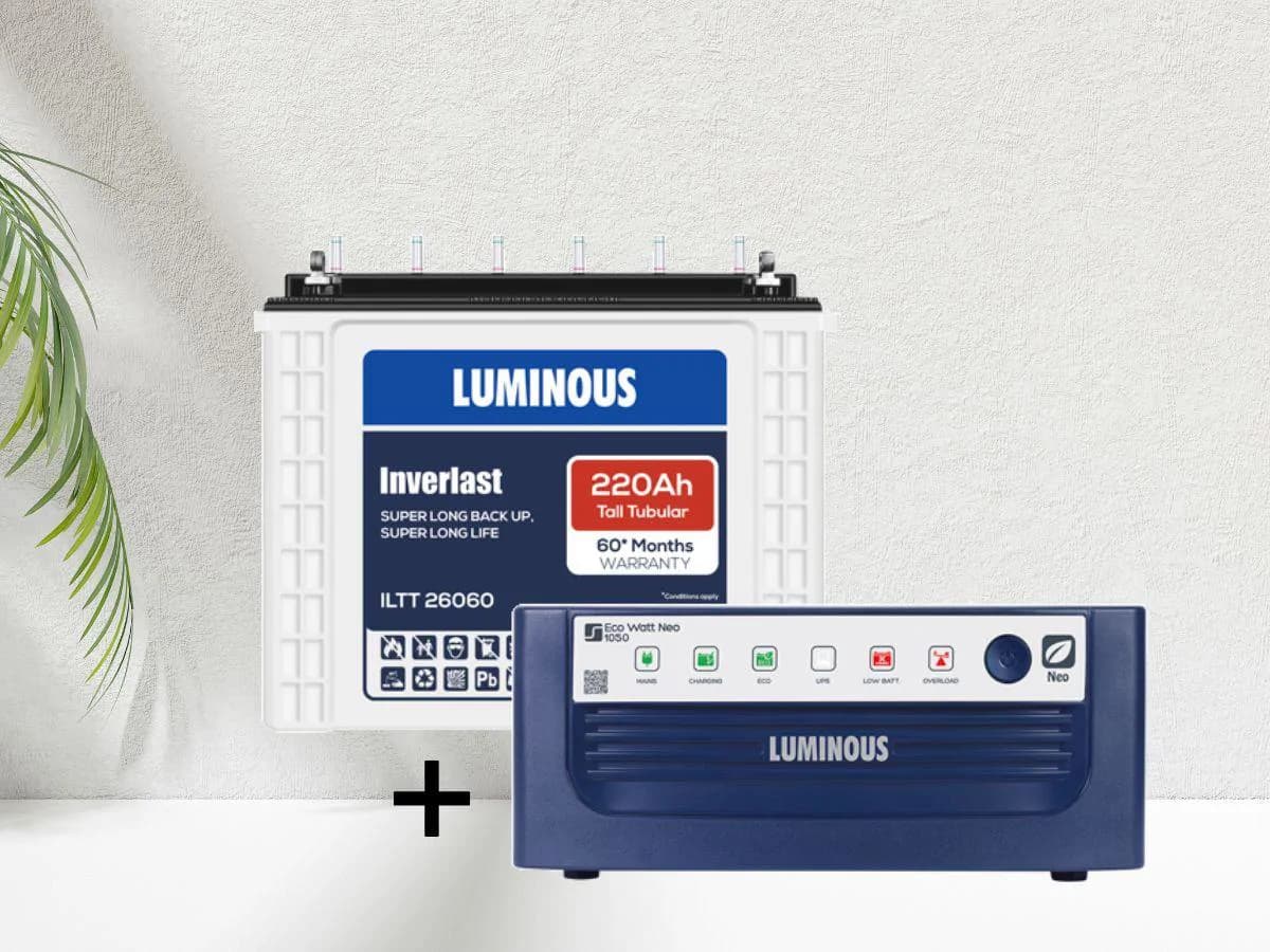 Luminous 1KVA 12V Eco Pure Sine Wave Inverter with 220Ah Tubular Battery 2