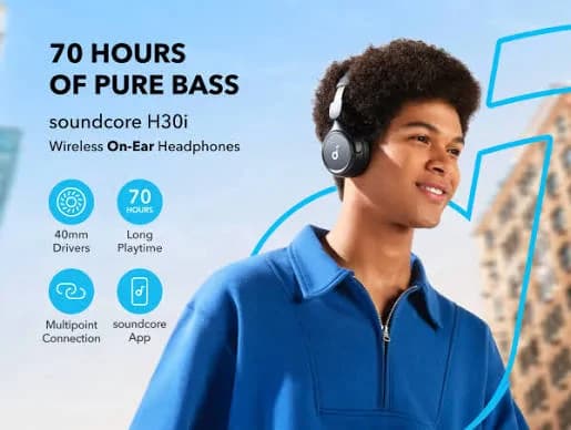 Anker Soundcore H30i Wireless On-ear Headphones Foldable Design Pure Bass 4