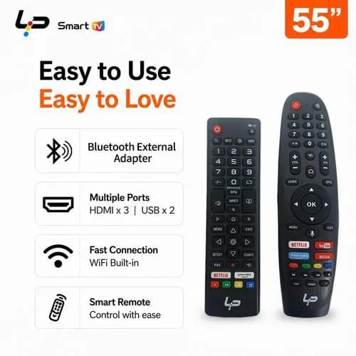 LP LP Smart TV 55-Voice Bluetooth Remote-4K UHD-Android 14.0-1.5+8GFrameless-WiFi+Bluetooth-3 HDMI + 2 USB+ 1 year warranty - Black 6
