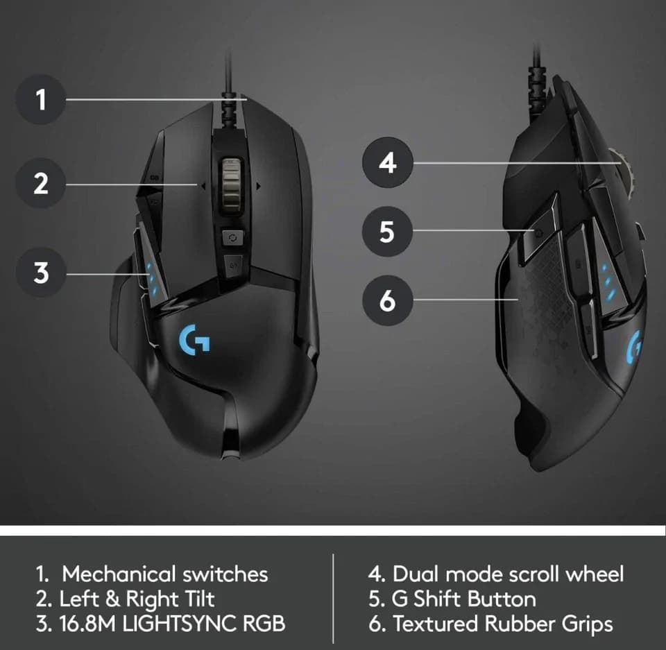 Logitech G502 HERO Wired Gaming Mouse - Black 4