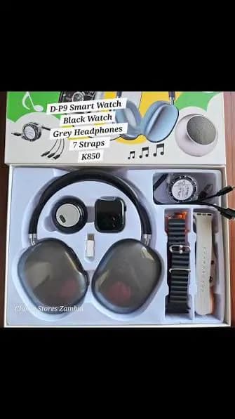 D-P9 Smartwatch Combo - 7 Straps Wireless Charger Headset - Blue 4