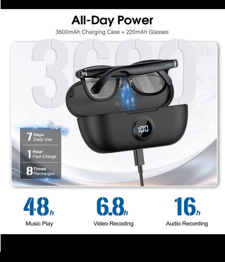 2000W Pixel M02 Ultra Smart Sunglasses, 2 Lens & Charging Case, 4K Video Camera, AI Photo Translation chop