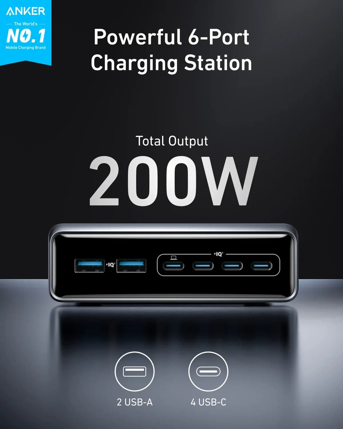 Anker Prime A2683 200W 6-Port GaN Desktop Charger 2