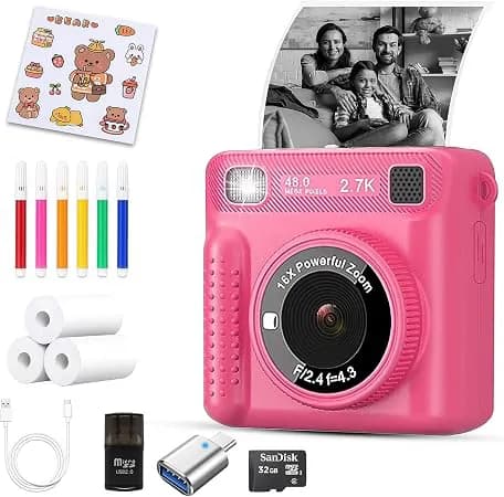 Kids Instant Print Camera With Rechargeable Battery - Pink