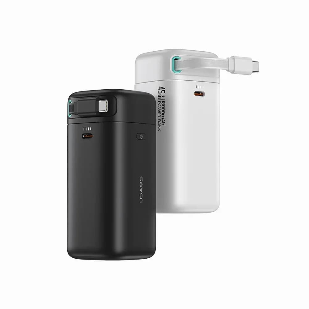 Usams 45W Fast Charging Power Bank 18000mAh with Lightning magnetic retractable cable