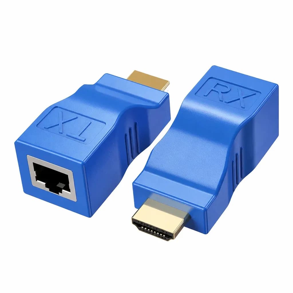 2PCS 1080P HDMI Extender to RJ45 Over Cat5e/Cat6 Network LAN Ethernet Adapter (Blue)