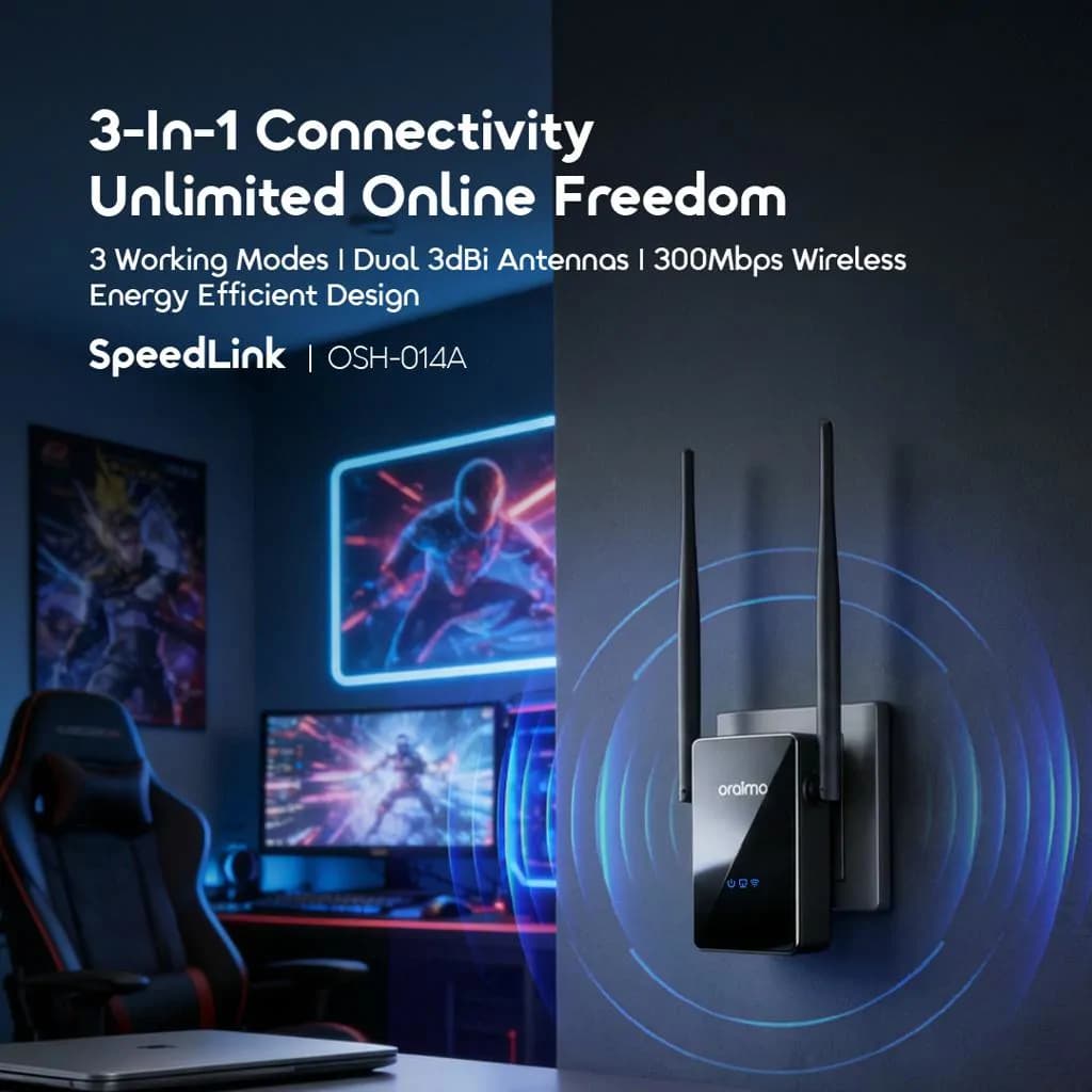 Oraimo Speedlink Access Point, Repeater & Router 3-in-1 WiFi Range Extender 3