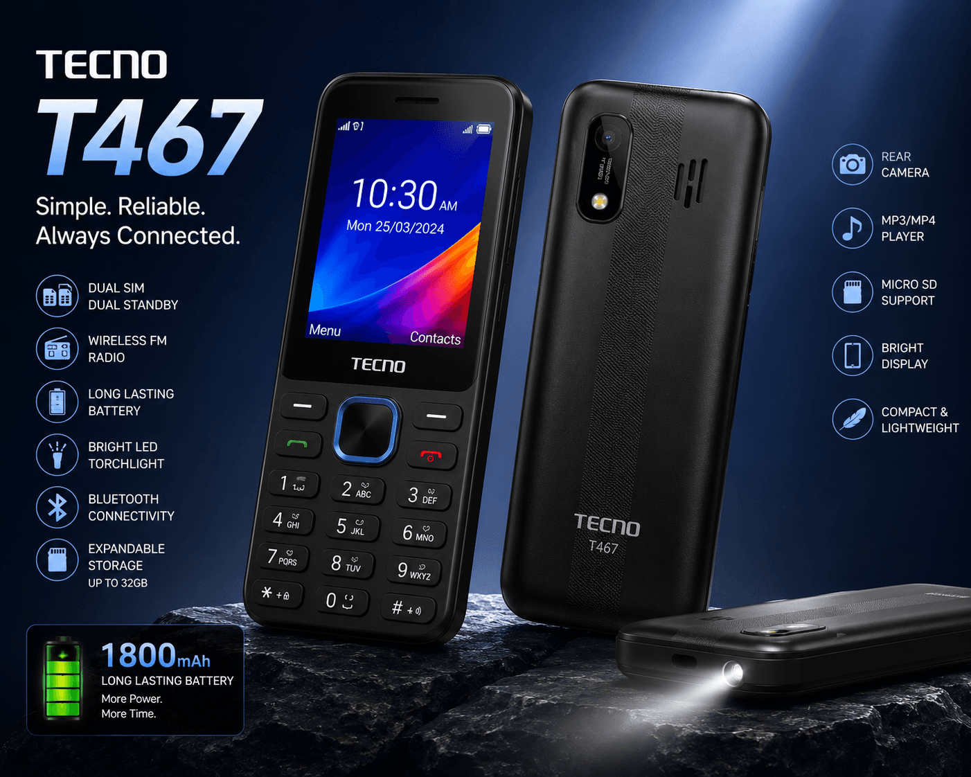 TECNO T467 Dual SIM Mobile Phone with Expandable Storage 3