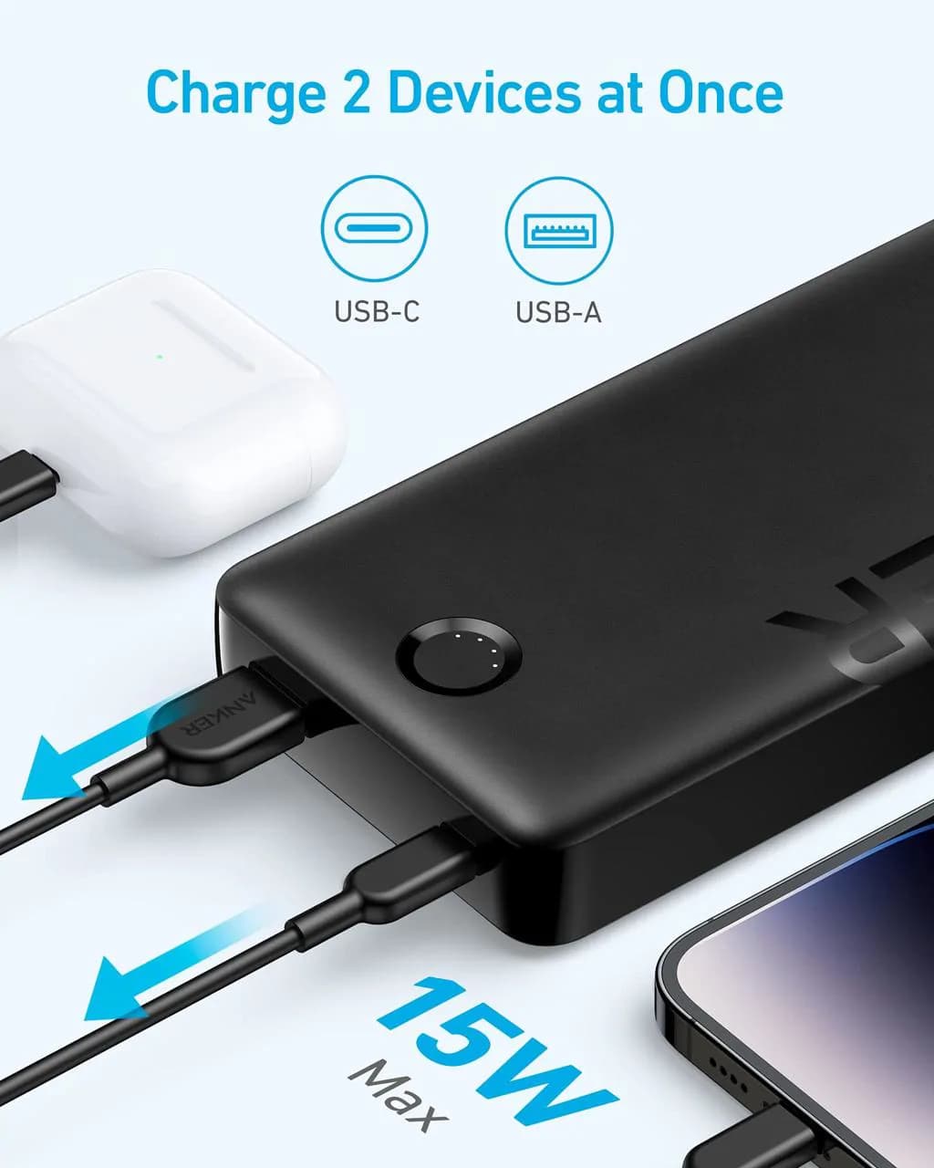 Anker 15w Power Bank 200000mah Portable Charger Battery With 2-port 3