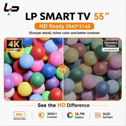 LP LP Smart TV 55-Voice Bluetooth Remote-4K UHD-Android 14.0-1.5+8GFrameless-WiFi+Bluetooth-3 HDMI + 2 USB+ 1 year warranty - Black 7