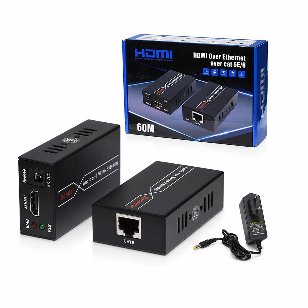 HDMI Network Extender Cable 60M 1080P HD HDMI Extender Over Cat5e/Cat6